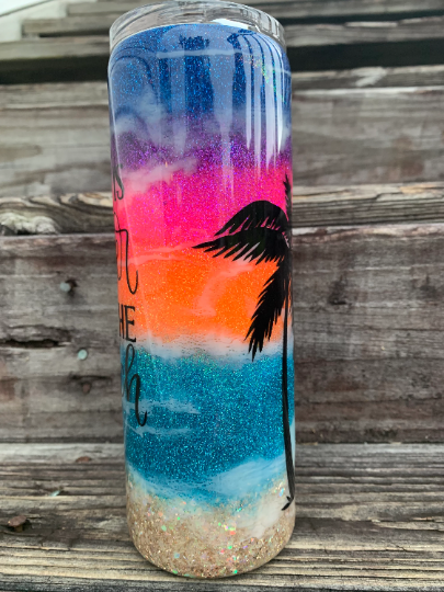 Glittered sunset beach tumbler 20 oz