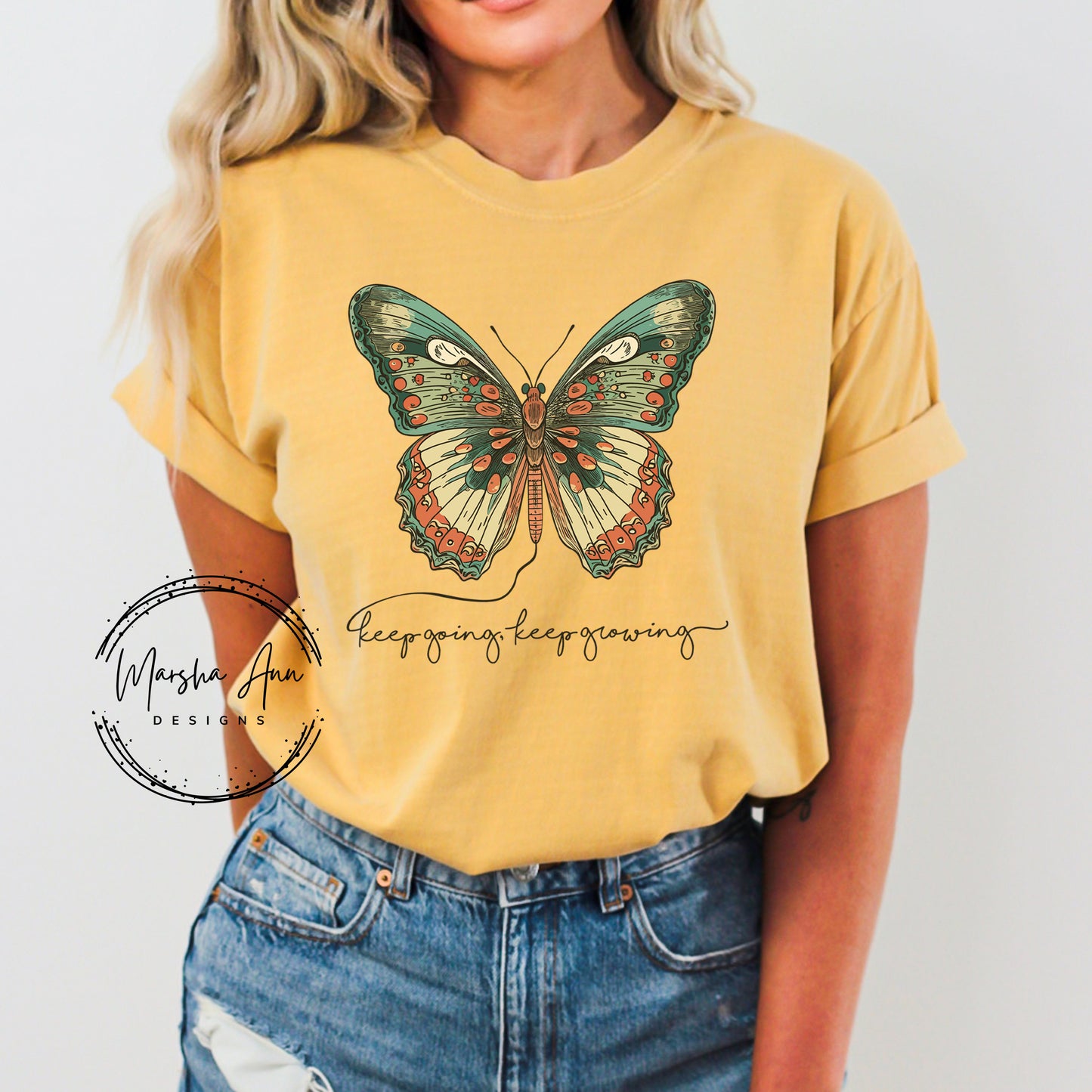 Keep Going Keep Growing Butterfly T-Shirt - Comfort Colors