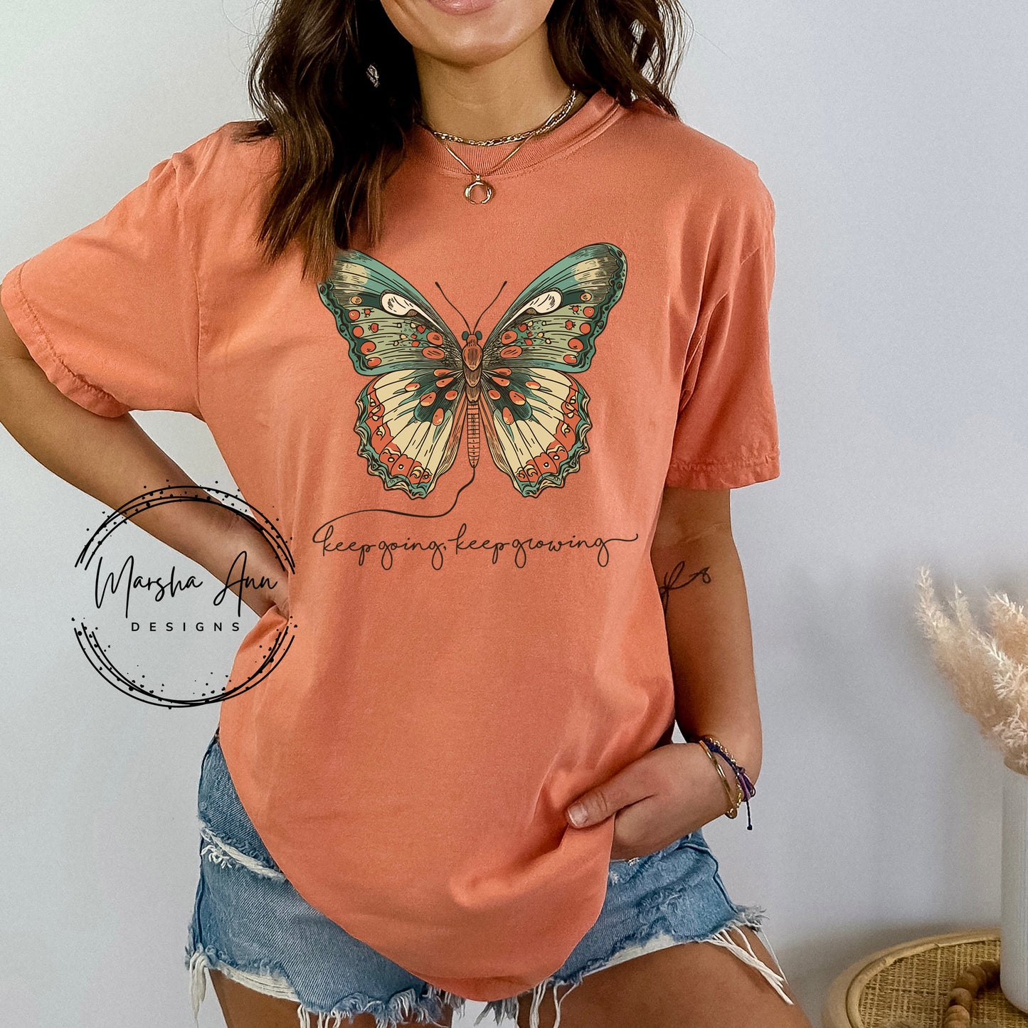 Keep Going Keep Growing Butterfly T-Shirt - Comfort Colors