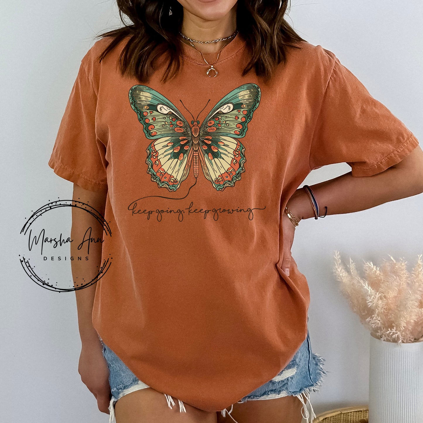 Keep Going Keep Growing Butterfly T-Shirt - Comfort Colors