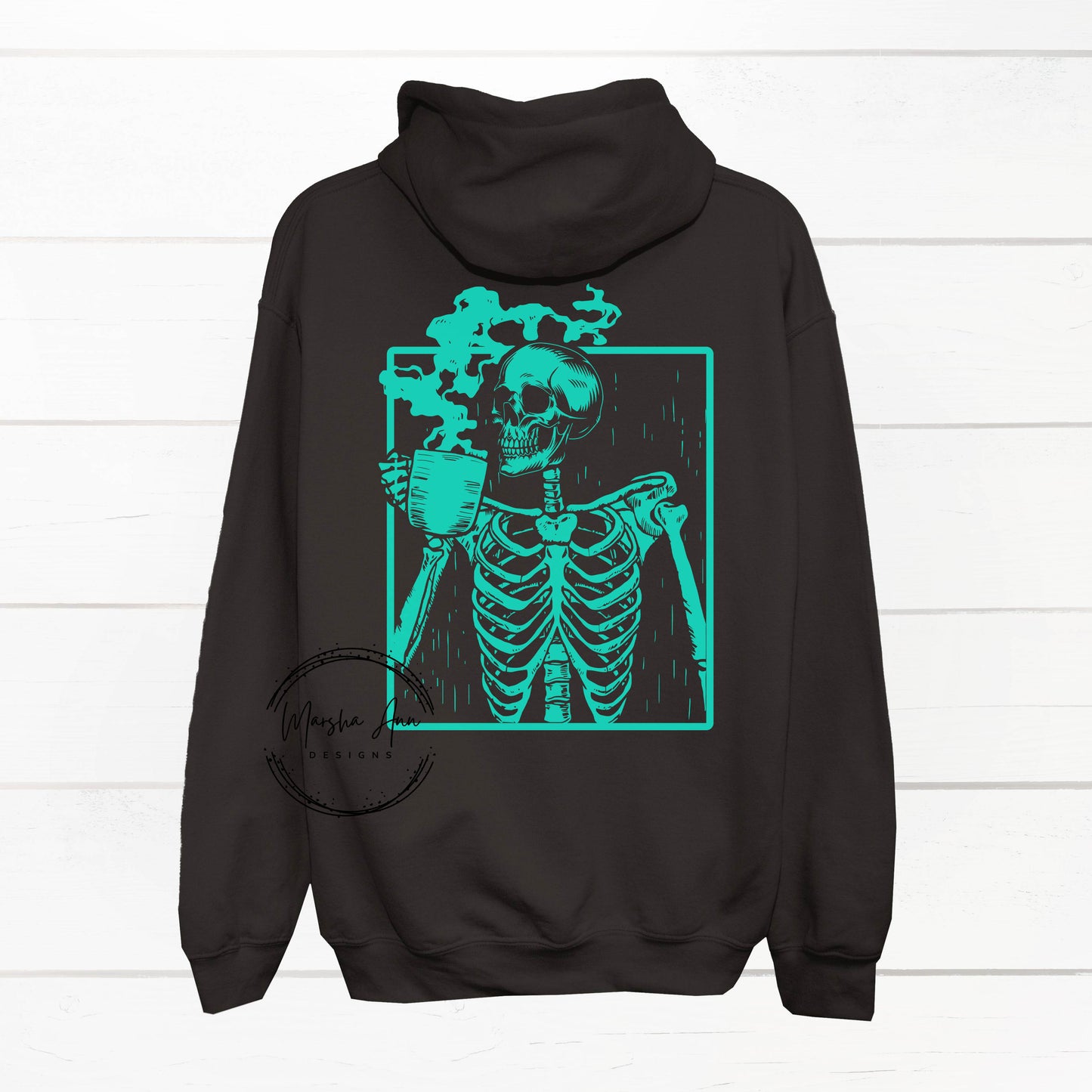 Skeleton Drinking Coffee Hoodie, Halloween Hoodie