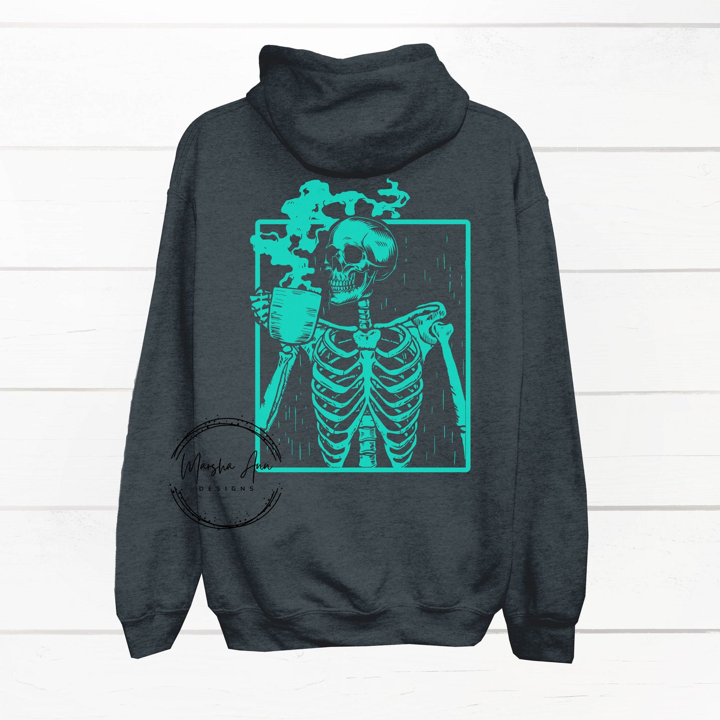 Skeleton Drinking Coffee Hoodie, Halloween Hoodie