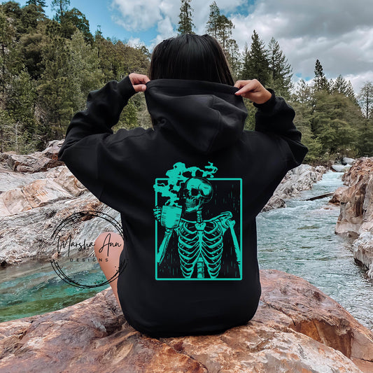 Skeleton Drinking Coffee Hoodie, Halloween Hoodie