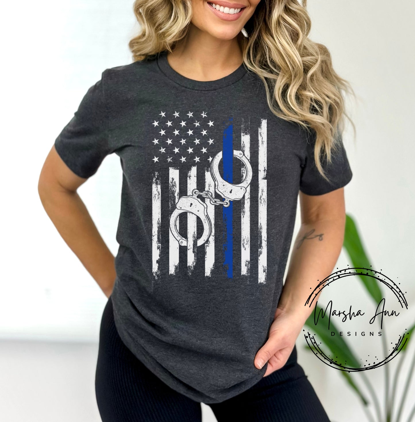 Back The Blue Shirt - Distressed flag with cuffs