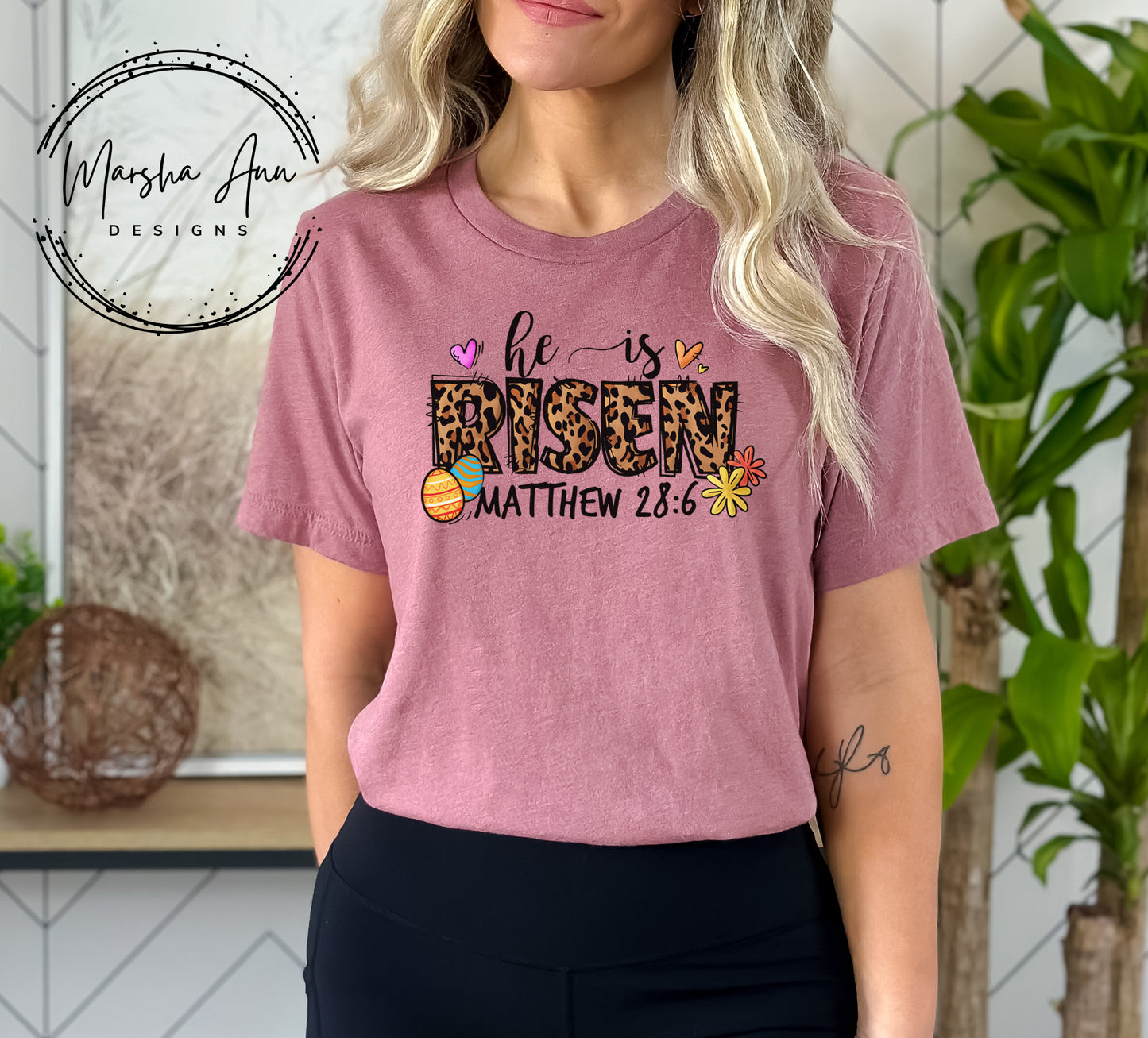 He is Risen, Matthew 28:6 T-shirt - Leopard Print