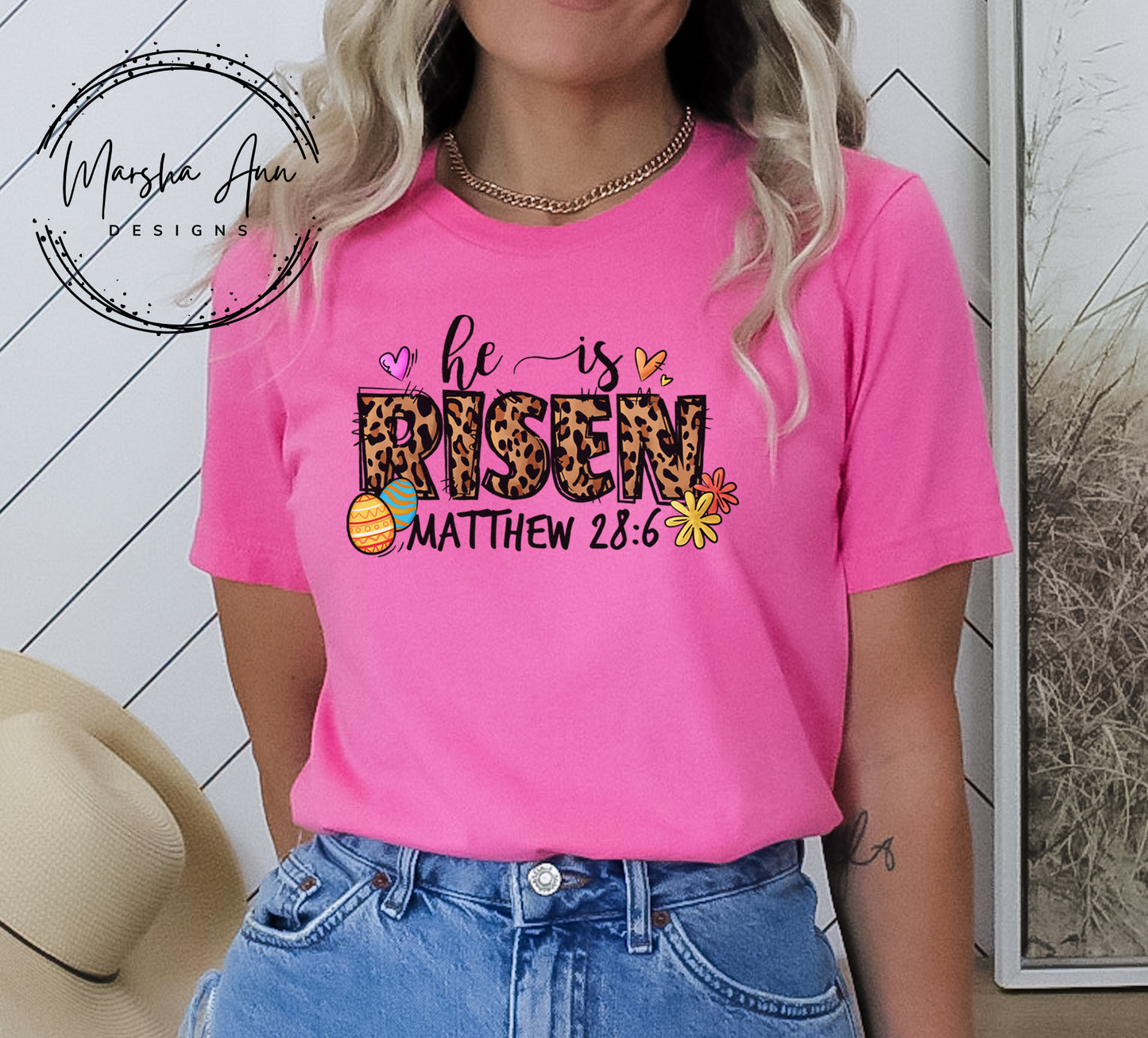 He is Risen, Matthew 28:6 T-shirt - Leopard Print