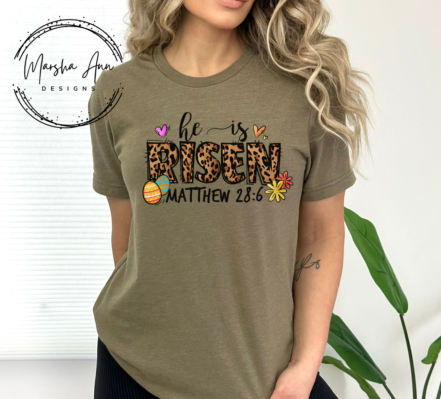 He is Risen, Matthew 28:6 T-shirt - Leopard Print