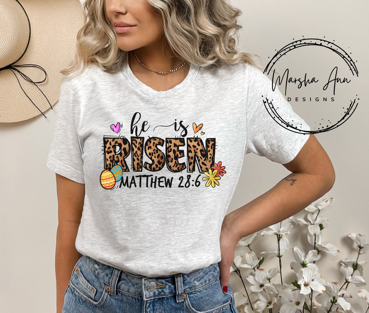 He is Risen, Matthew 28:6 T-shirt - Leopard Print