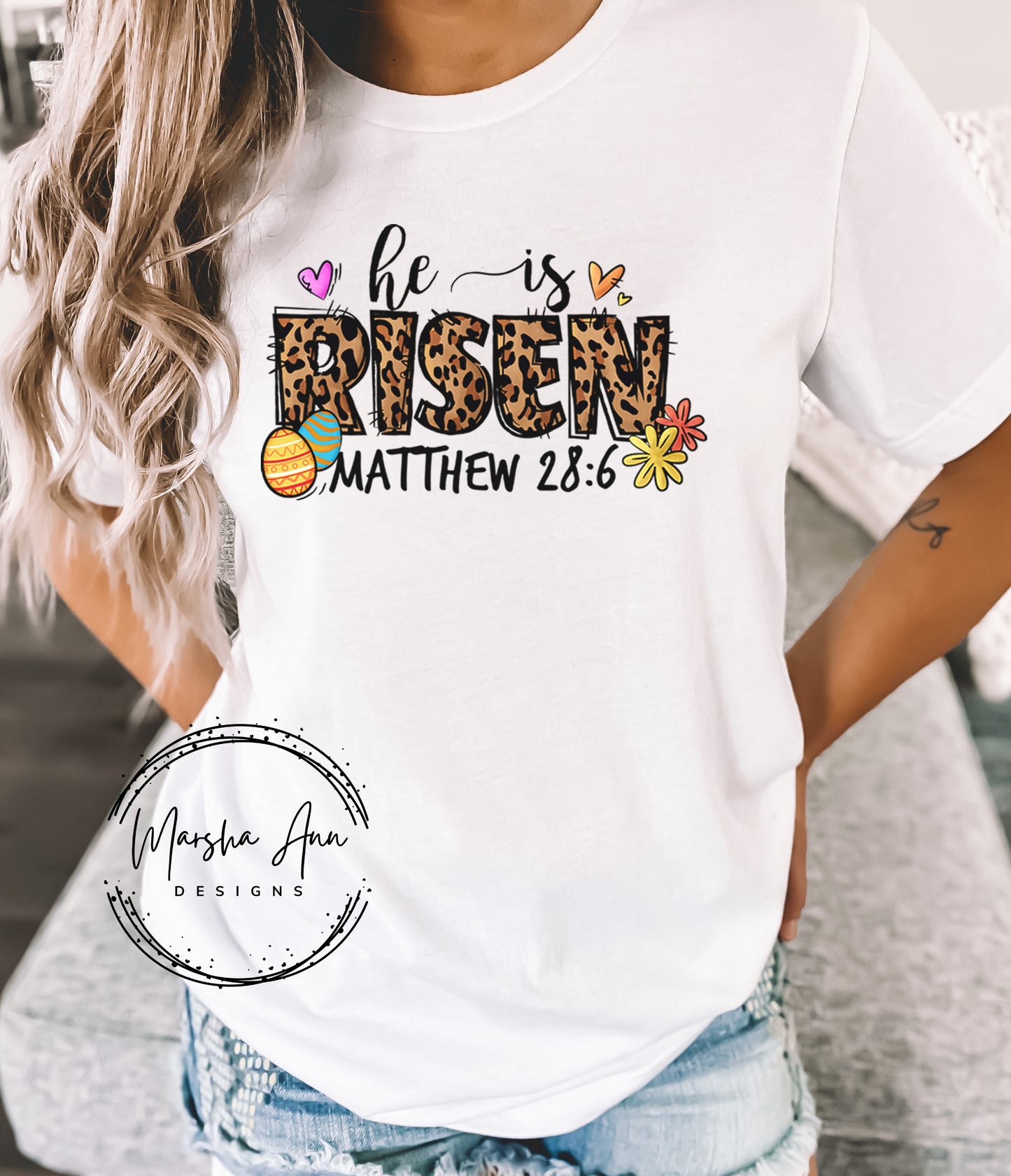 He is Risen, Matthew 28:6 T-shirt - Leopard Print