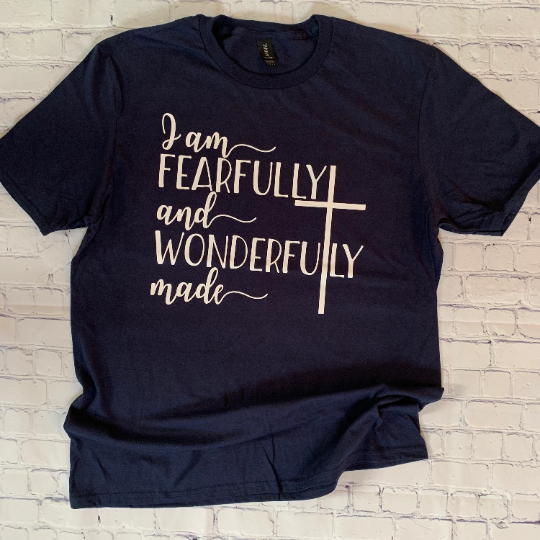 I Am Fearfully and Wonderfully made with a cross T-shirt