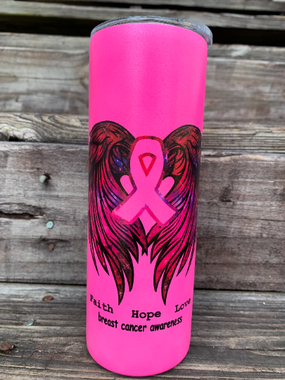 Pink glow in the dark breast cancer awareness 20 oz