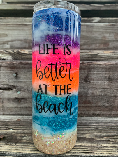 Glittered sunset beach tumbler 20 oz