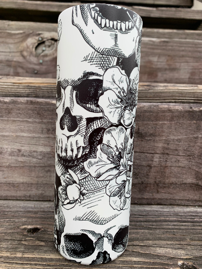 Skulls and flowers matte glow in the dark tumbler 20 oz