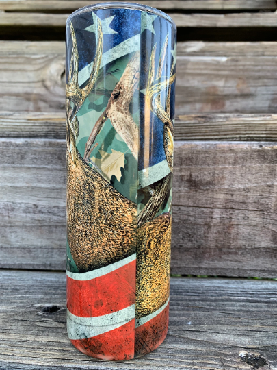 American flag with deer camouflage 20 oz