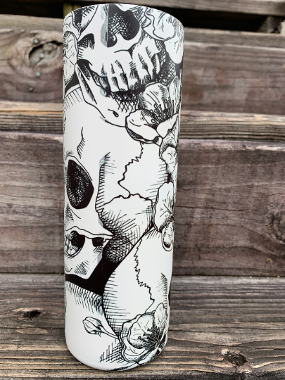 Skulls and flowers matte glow in the dark tumbler 20 oz