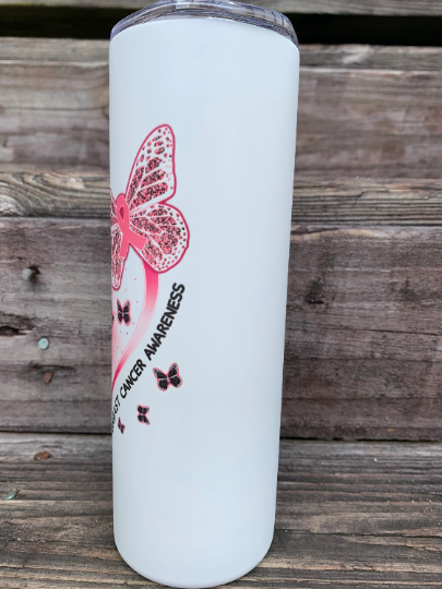 Butterfly glow in the dark breast cancer awareness 20 oz