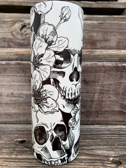 Skulls and flowers matte glow in the dark tumbler 20 oz