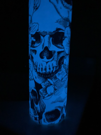 Skulls and flowers matte glow in the dark tumbler 20 oz