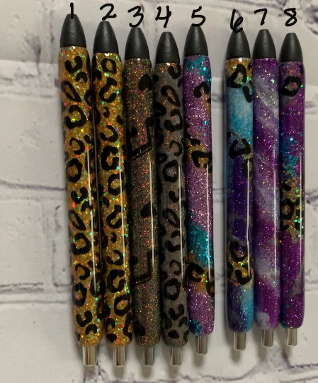 Epoxied Gel Ink Joy Refillable Pens glittered, different styles, different colors