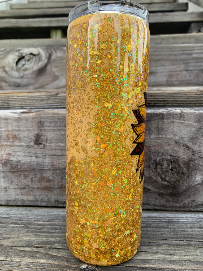 Sunflower gold glittered power washed tumbler 20 oz