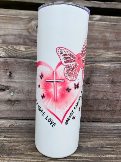 Butterfly glow in the dark breast cancer awareness 20 oz