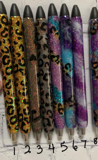 Epoxied Gel Ink Joy Refillable Pens glittered, different styles, different colors