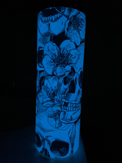 Skulls and flowers matte glow in the dark tumbler 20 oz