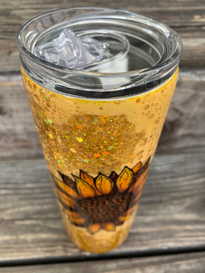 Sunflower gold glittered power washed tumbler 20 oz