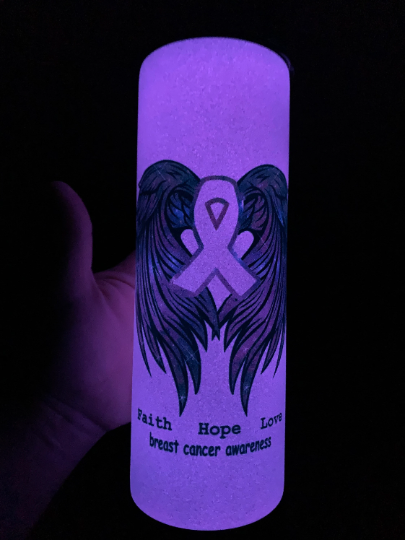 Pink glow in the dark breast cancer awareness 20 oz