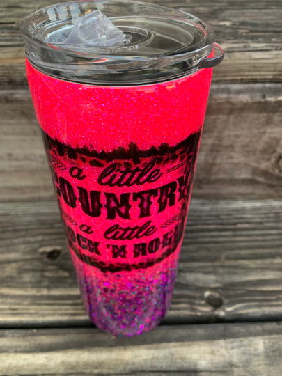 A little country a little rock n roll glittered tumbler 20 oz