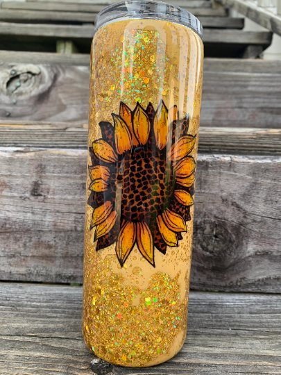 Sunflower gold glittered power washed tumbler 20 oz