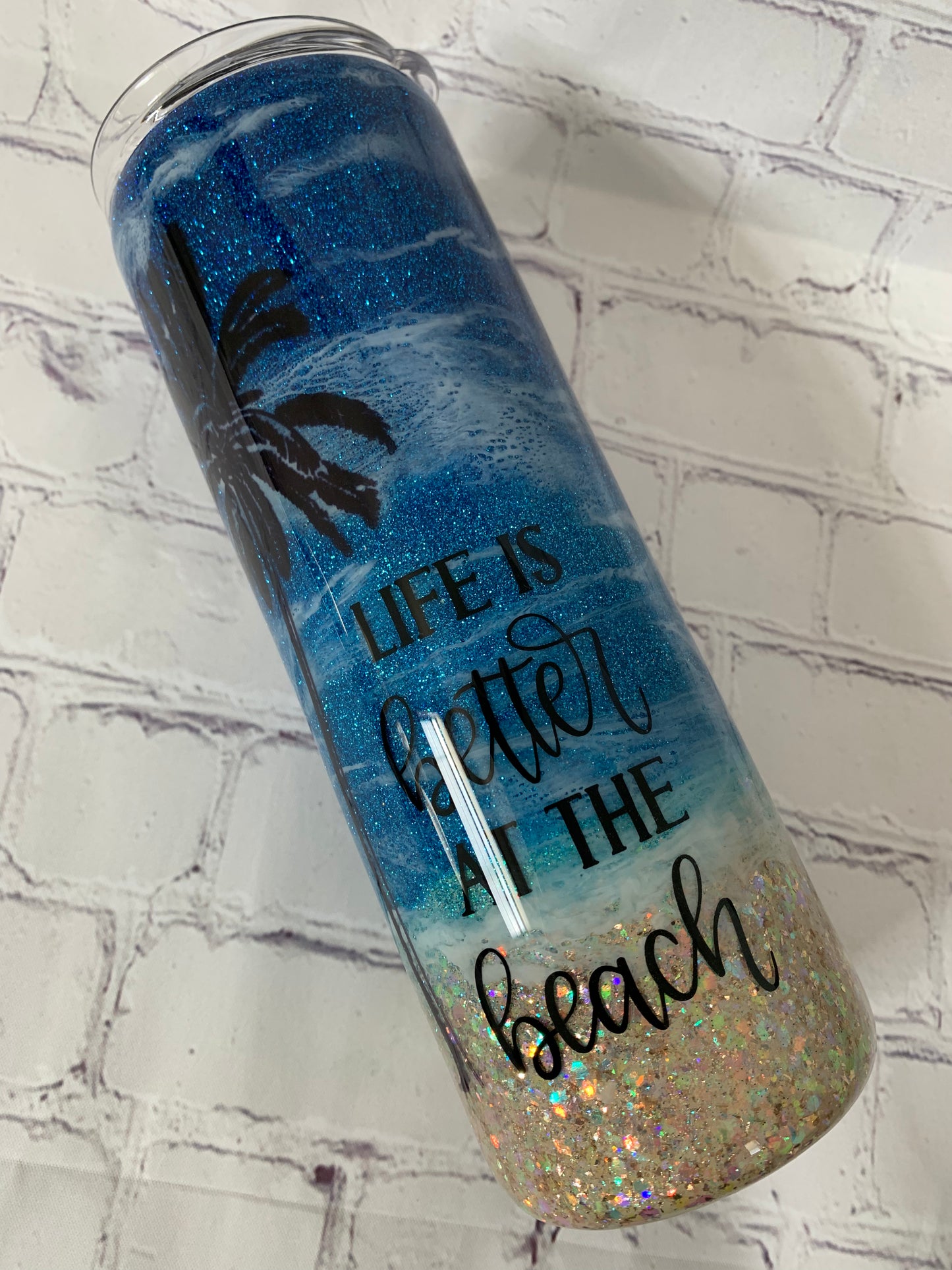 Glittered Beach Tumbler 20 oz