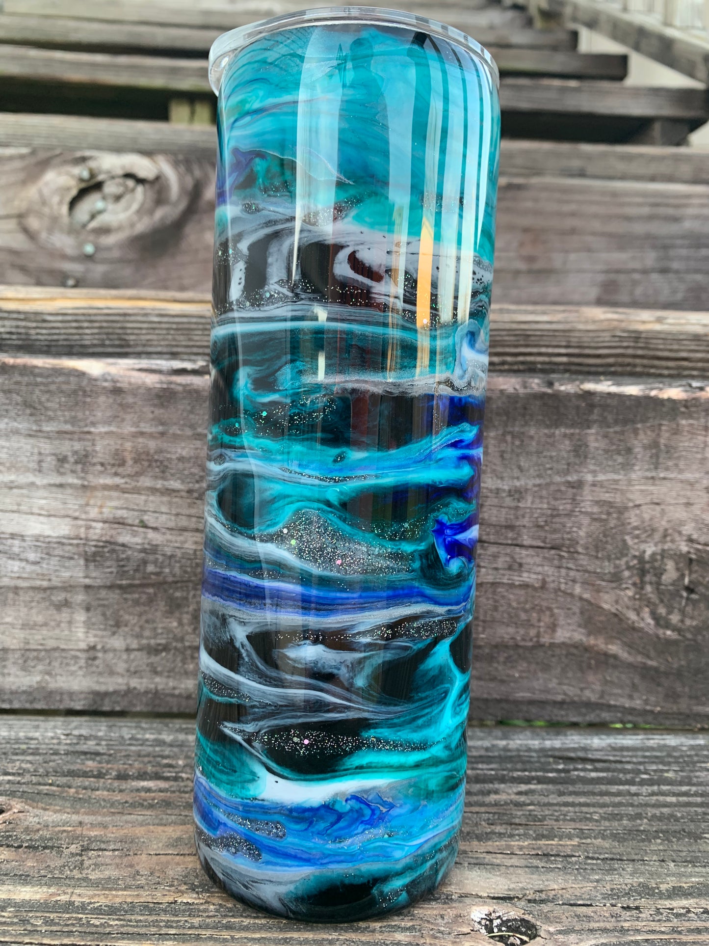 Alcohol Swirl Tumbler with glitter swirls - Gorgeous Blues 20 oz